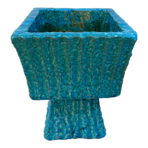 Mid-20th Century French Ceramic Planter With Turquoise Crackle Glaze