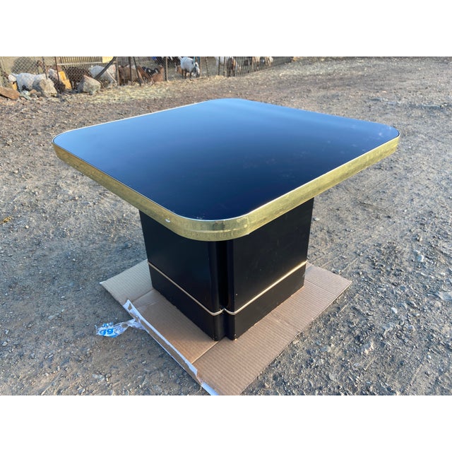 Postmodern Side End Coffee Table With Mirror Top & Black Lacquered Pedestal Base For Sale - Image 11 of 15