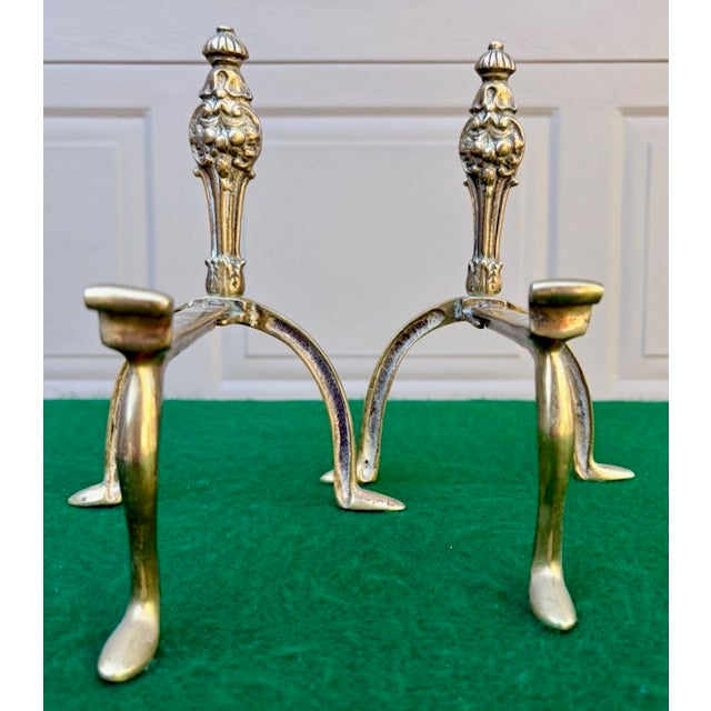 Victorian Late 19th Century Small Brass Firedogs/Andirons For Sale - Image 3 of 8