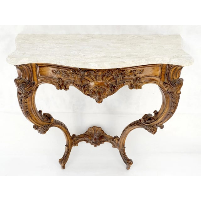 Very Fine Carved Beige Marble Top Italian Console Hall Table For Sale - Image 4 of 8