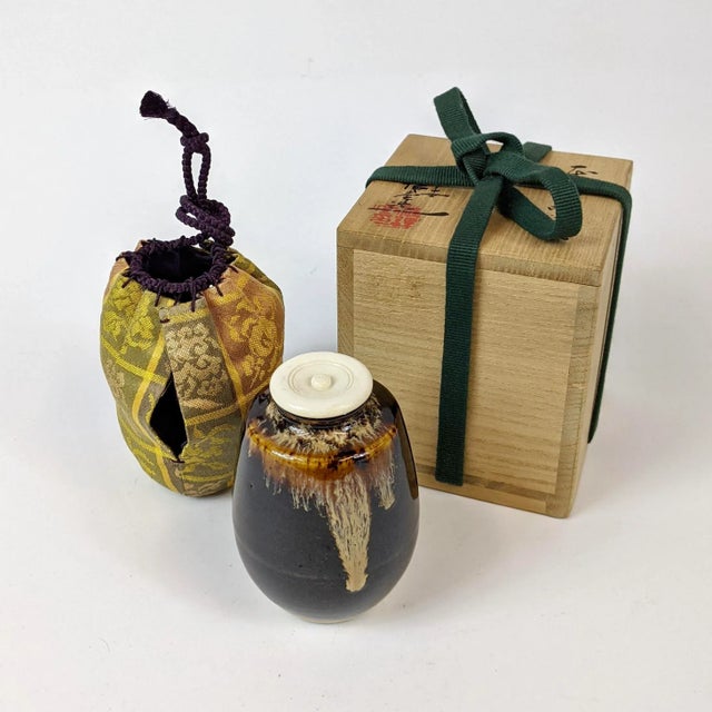 Brown 20th Century Japanese Tea Ceremonial Porcelain Container With Lid For Sale - Image 8 of 11