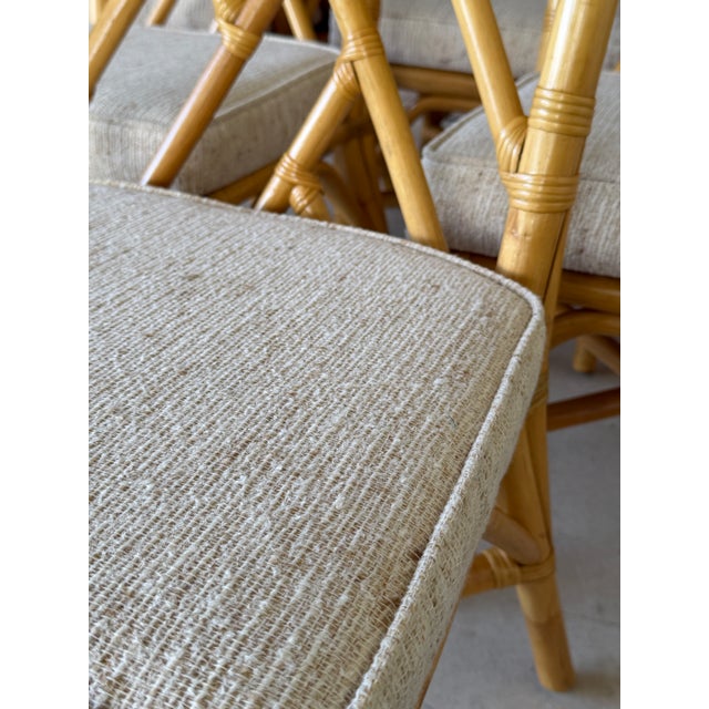 Set of Six Vintage Boho Rattan Dining Chairs With Chippendale Style Lattice Backs For Sale - Image 9 of 12
