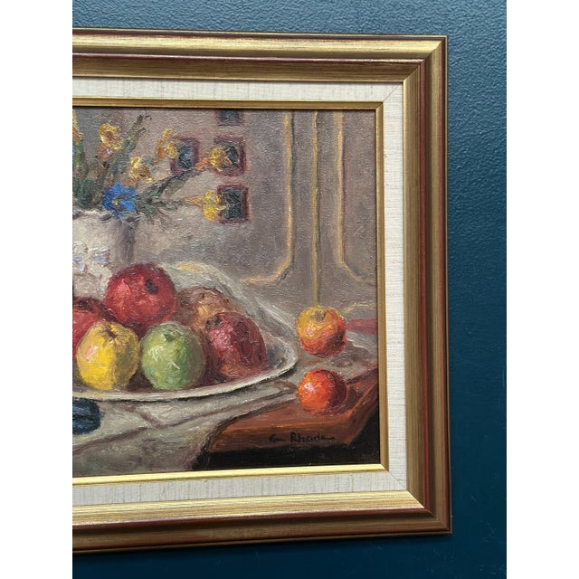 Mid 20th Century Christian Rhode, Still Life with Vase and Fruits, 1950s, Oil on Canvas, Framed For Sale - Image 5 of 13