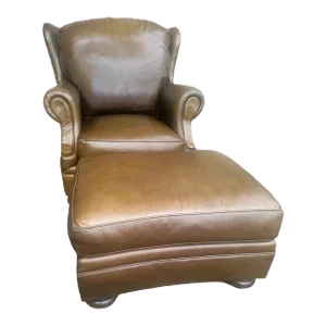 Early 21st Century Stickley Leather Wing Chair and Ottoman Set