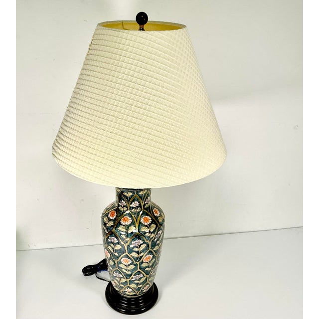 Mid 20th Century Chinoiserie Boho Chic Hollywood Regency Ceramic Flora Botanical Table Lamp, Textile Shade For Sale - Image 12 of 18
