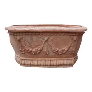 Tuscan Terracotta Rectangular Oval Box Planter with Festoons & Curved Edges