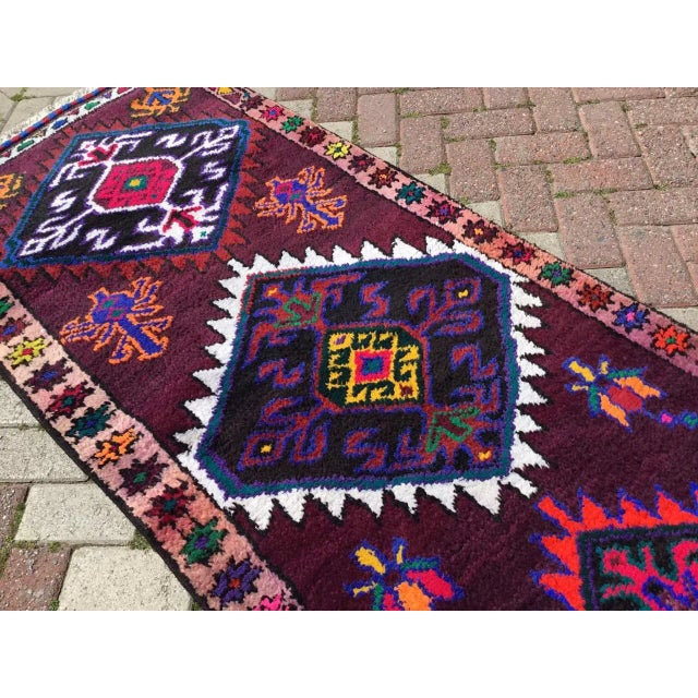 Purple Kurdish Rug Runner, 140" X 37" For Sale - Image 4 of 8