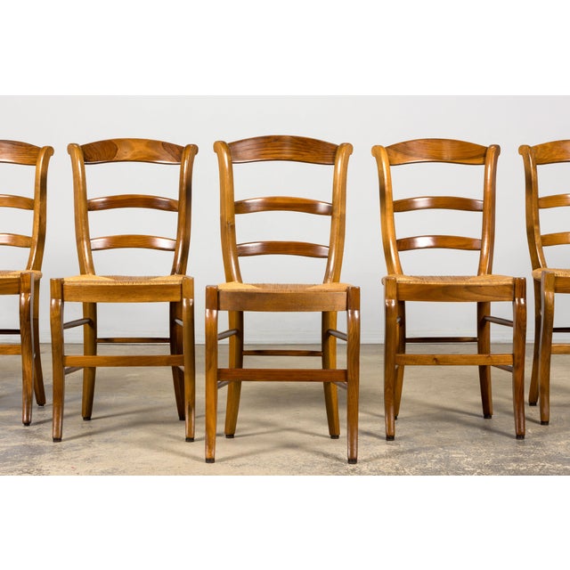 French Country Set of 12 French Louis Philippe Style Walnut Dining Chairs With Rush Seats For Sale - Image 3 of 18