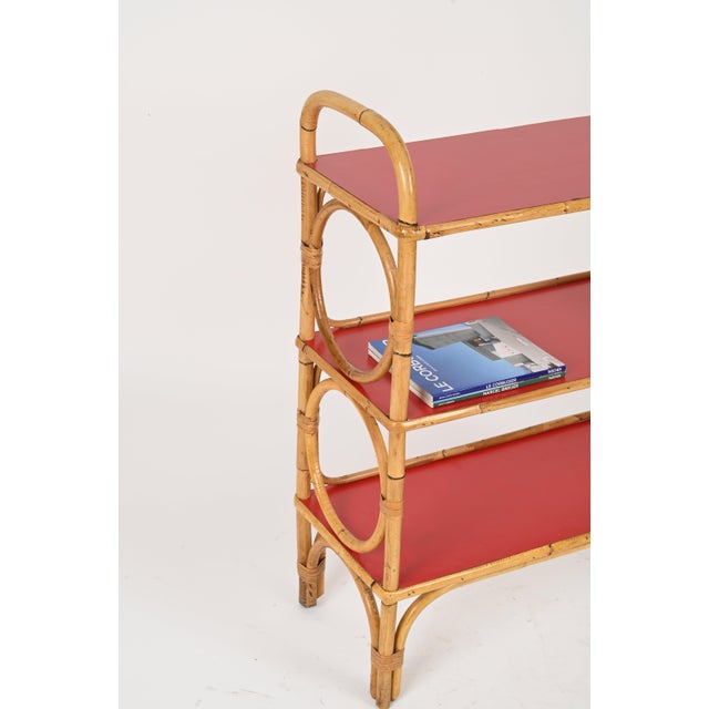 Italian Bookcase in Rattan and Red Laminate from Vivai del Sud, 1970s For Sale - Image 12 of 15