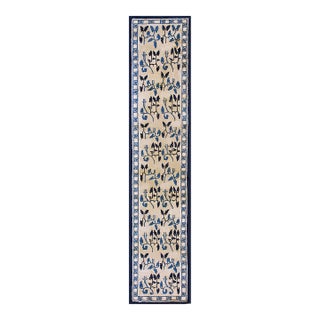 1930s Beige Foliate Modern Antique Chinese Peking Rug Runner 2' 8" X 11' 6" Knotted Wool Carpet For Sale