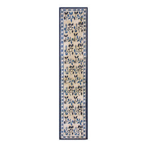 1930s Beige Foliate Modern Antique Chinese Peking Rug Runner 2' 8" X 11' 6" Knotted Wool Carpet