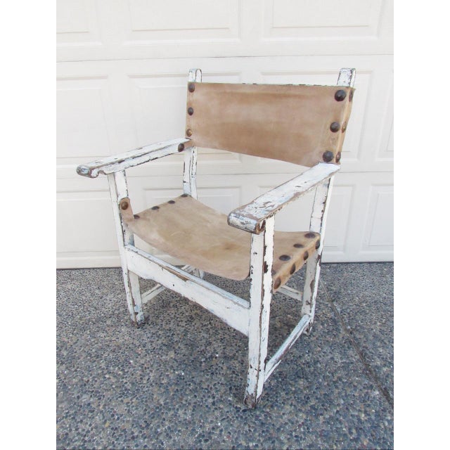 Rustic Antique Painted Spanish Armchair For Sale - Image 9 of 18