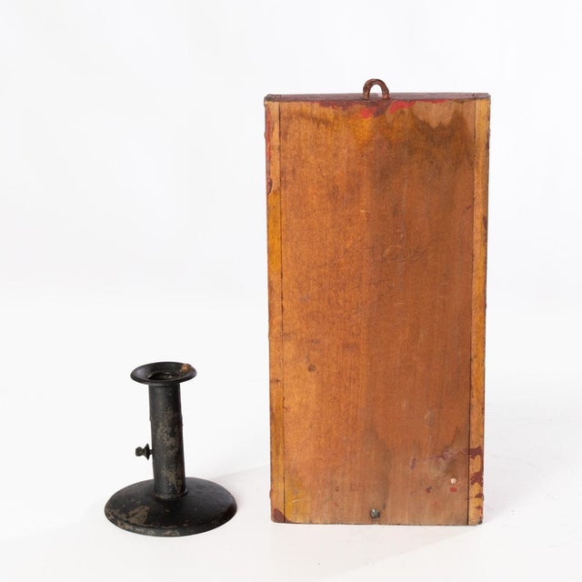 Antique Red Candle Box Sconce With Hog Scraper Candlestick For Sale - Image 4 of 7