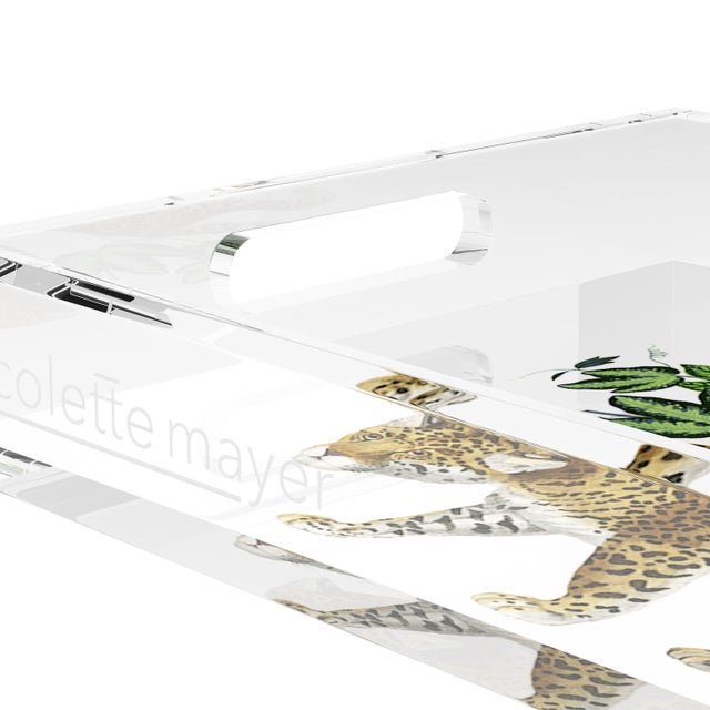 White Leopard Seeing Double White Acrylic Rectangle Decorative Tray, Small For Sale - Image 8 of 9