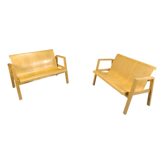 Mid-Century Plywood Benches by Alvar Aalto, 1960, Set of 2 For Sale