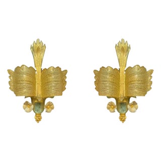 Mid-Century Italian Murano Gold Infused Glass Sconces - A Pair For Sale