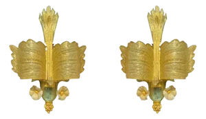 Mid-Century Italian Murano Gold Infused Glass Sconces - A Pair