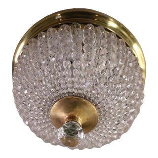 French Crystal Beaded Flush Mount Ceiling Light Fixture For Sale