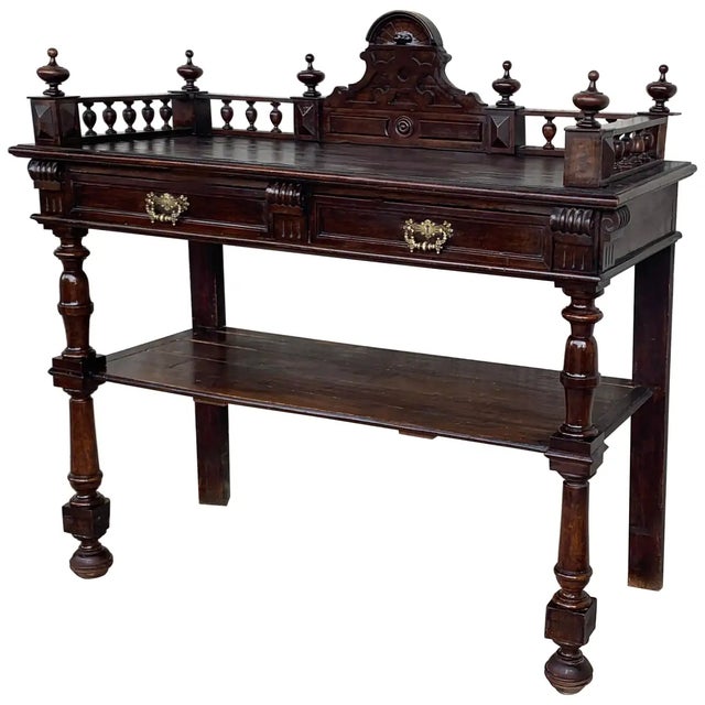 Antique Victorian Carved Oak Serving Table For Sale - Image 11 of 11