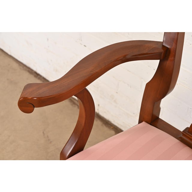 Wood Henkel Harris Queen Anne Solid Cherry Wood Armchair or Dining Captain Chair For Sale - Image 7 of 11