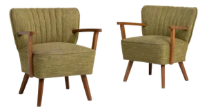 Pair of Mid-Century Modern Upholstered Armchairs, Antique, Denmark, 20th Century