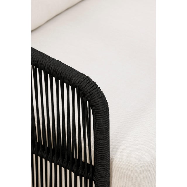 Modern Alpine Teak Wood Outdoor Loveseat With Black Rope Design For Sale - Image 3 of 11