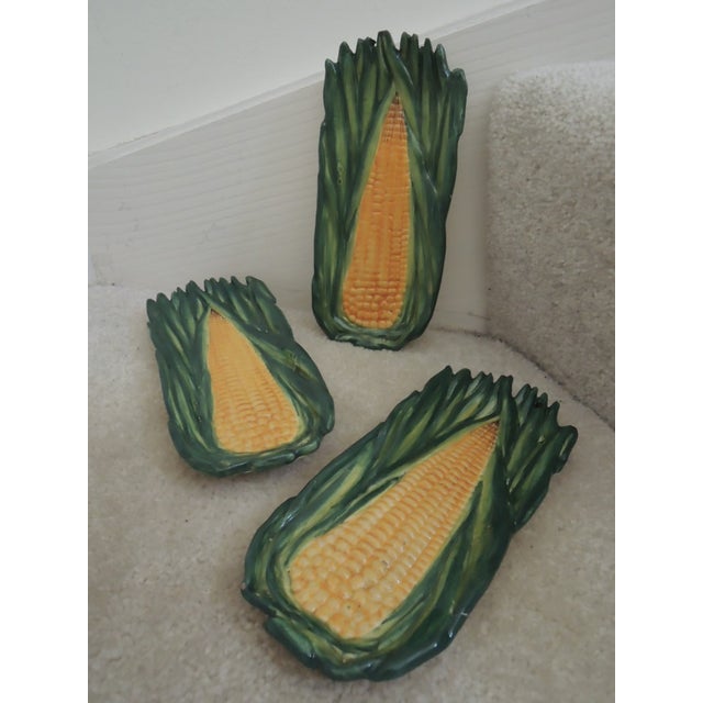 Vintage Corn on the Cob Plates Handpainted Ceramic Serving Plates Signed 6587 Made in Italy - Set of 3 For Sale - Image 9 of 10