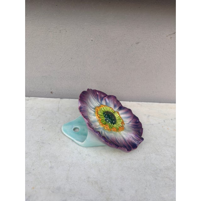 Delphin Massier Majolica Purple Wild Rose Wall Pocket Delphin Massier, Circa 1880 For Sale - Image 4 of 7