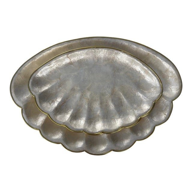 Mid 20th Century Natural Capiz Shell Appetizer Serving Tray Bowls - Set of 3 For Sale