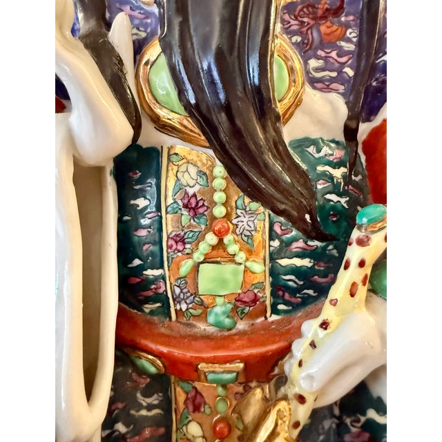 Lu Xing Chinese Polychrome Glazed Porcelain Statue For Sale - Image 13 of 15