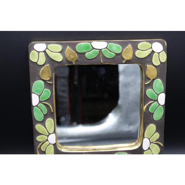 Mid-Century Modern Vintage Mirror in Green Ceramic, 1960s For Sale - Image 3 of 6
