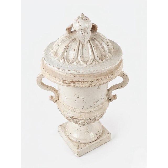 Mid 20th Century Italian White Glazed Ceramic Lidded Urn For Sale - Image 4 of 7