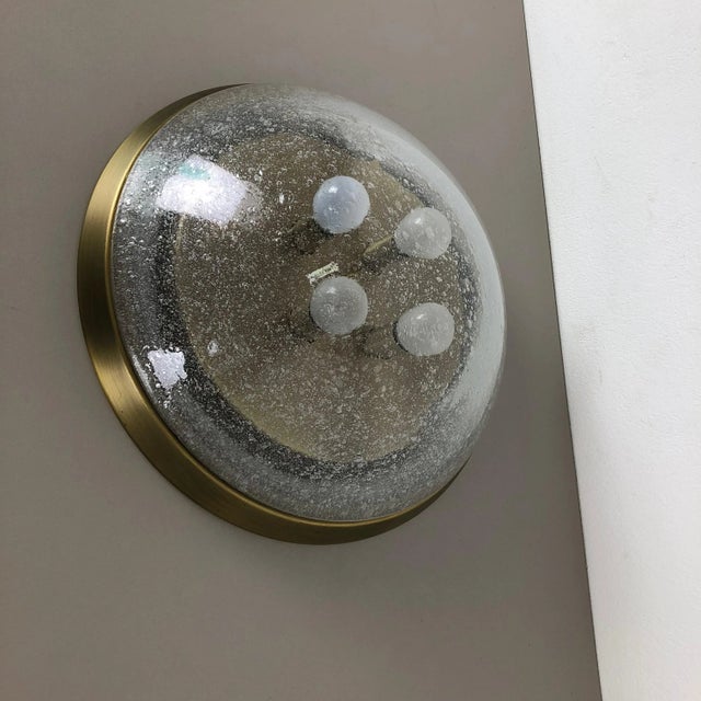 Bubble Ice Glass and Brass Ceiling Light from Hillebrand Leuchten, Germany, 1970s For Sale - Image 11 of 16
