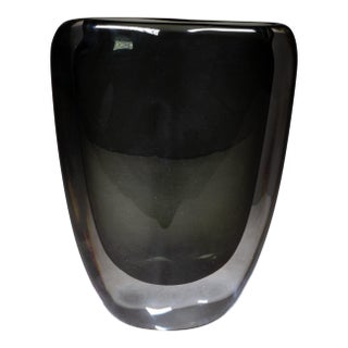 Nils Landberg for Orrefors Smoke Gray Glass "Sommerso" Vase c.1950-1960 For Sale