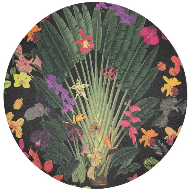 Nicolette Mayer Fantasy Tropical Black 16" Round Pebble Placemats, Set of 4 For Sale