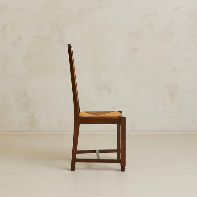 Set of 6 French Rush + Oak Dining Chairs, 1940s For Sale - Image 4 of 9