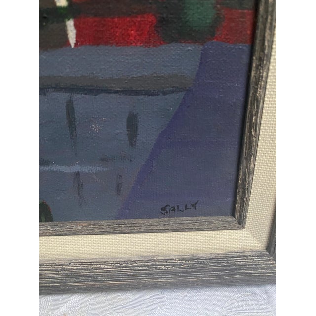 1960s Mid 20th Century Fauvist Modern Cityscape Oil Painting Signed Sally, Framed For Sale - Image 5 of 7