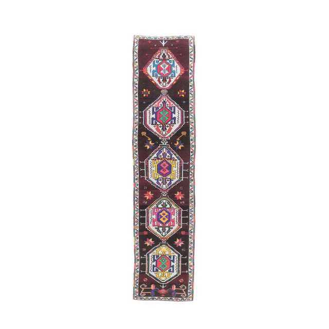 Vintage Pink Geometric Turkish Hand-Knotted Runner For Sale - Image 9 of 9