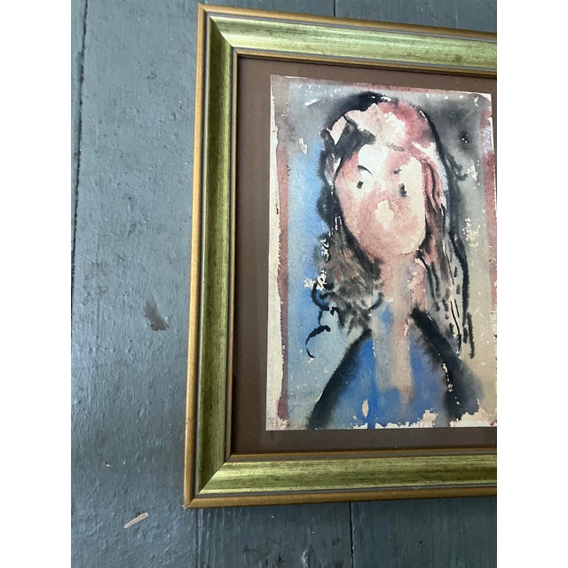 1950’s original abstract expressionist watercolor portrait painting. Framed. Measures approx 6x8.5 or 9.5x11.5 framed....