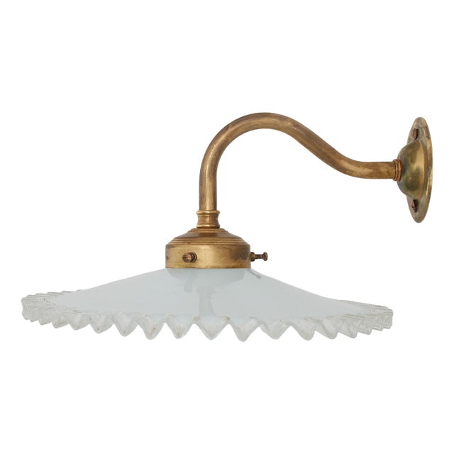 Vintage French Coolie Milk Glass Kitchen Task Wall Light, 1920s For Sale