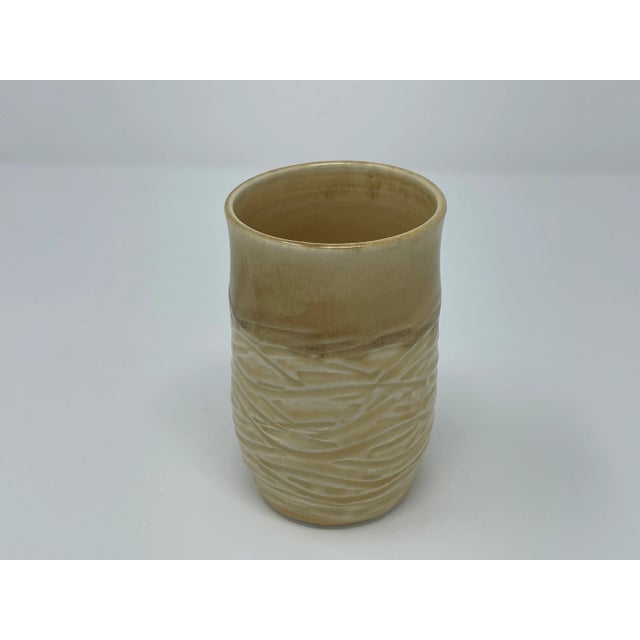 Cream Artisan Handmade Textured Ceramic Tumbler Mug For Sale - Image 8 of 8