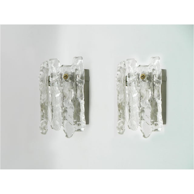 Mid-Century Modern Vintage Sierra Ice Glass Wall Lights by Kalmar Vienna, 1970s, Set of 2 For Sale - Image 3 of 12