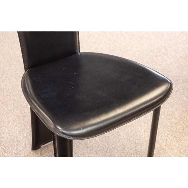 Vintage Set of 4 Pietro Costantini Tripod Black Italian Leather Dining Chairs For Sale - Image 10 of 11