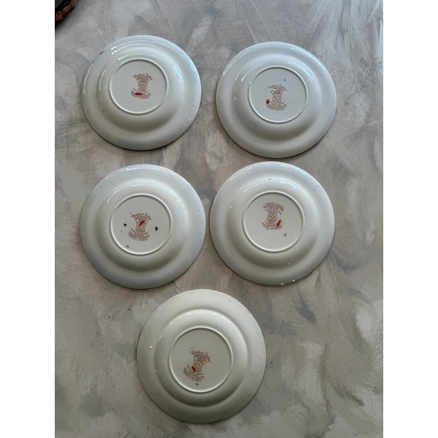 Windsor Derby Antique Plates- Set of 5 - 8 Inch Cobalt Blue Russet Floral Thomas Hughes England Circa 1920 For Sale - Image 9 of 11