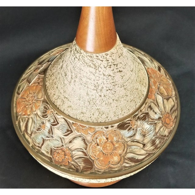 Wood Mid-Century Modern 1960's " I Dream of Genie " Table Lamp With Floral Design Danish Modern For Sale - Image 7 of 9