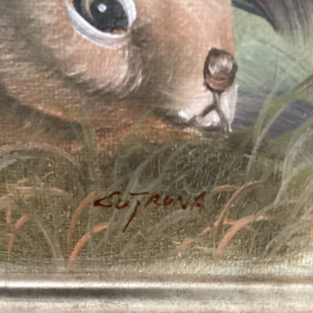 Mid 20th Century Vintage Cutrona Wildlife Canvas Painting of Bunnies Artist Signed Framed For Sale - Image 12 of 12