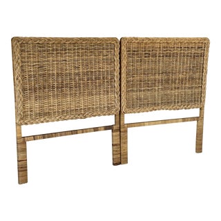 1980s Vintage Coastal Rattan Braid Twin Headboards - a Pair For Sale