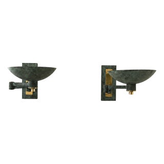 Vintage Adjustable Brass Wall Lights with Green Bronze Patina, France, 1970s, Set of 2 For Sale