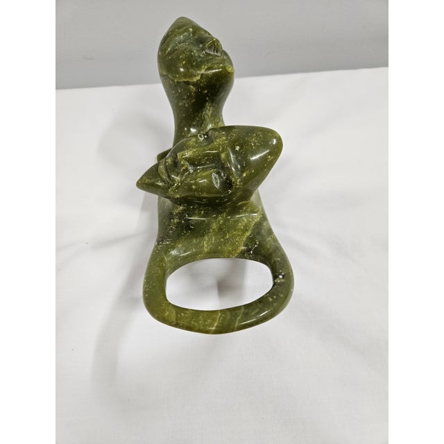 Figurative Hand Carved Signed Inuit Soapstone Serpentine Spirit Head Sculpture - Turaq Ragee For Sale - Image 3 of 16