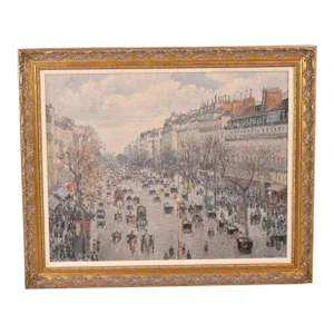 1970s Ethan Allen Large Framed Street Scene Painting on Canvas